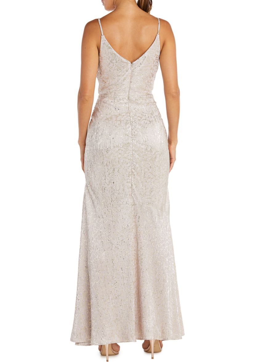 Foil Print Pleated Gown
