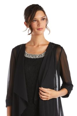 2Pc Flyaway 7 8 Jacket Over Shift With Beaded Neckline