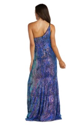 Long One Shoulder Swirl Patterened Sequins