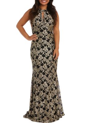 Women's Keyhole Neck Sleeveless Scalloped Lace Gown