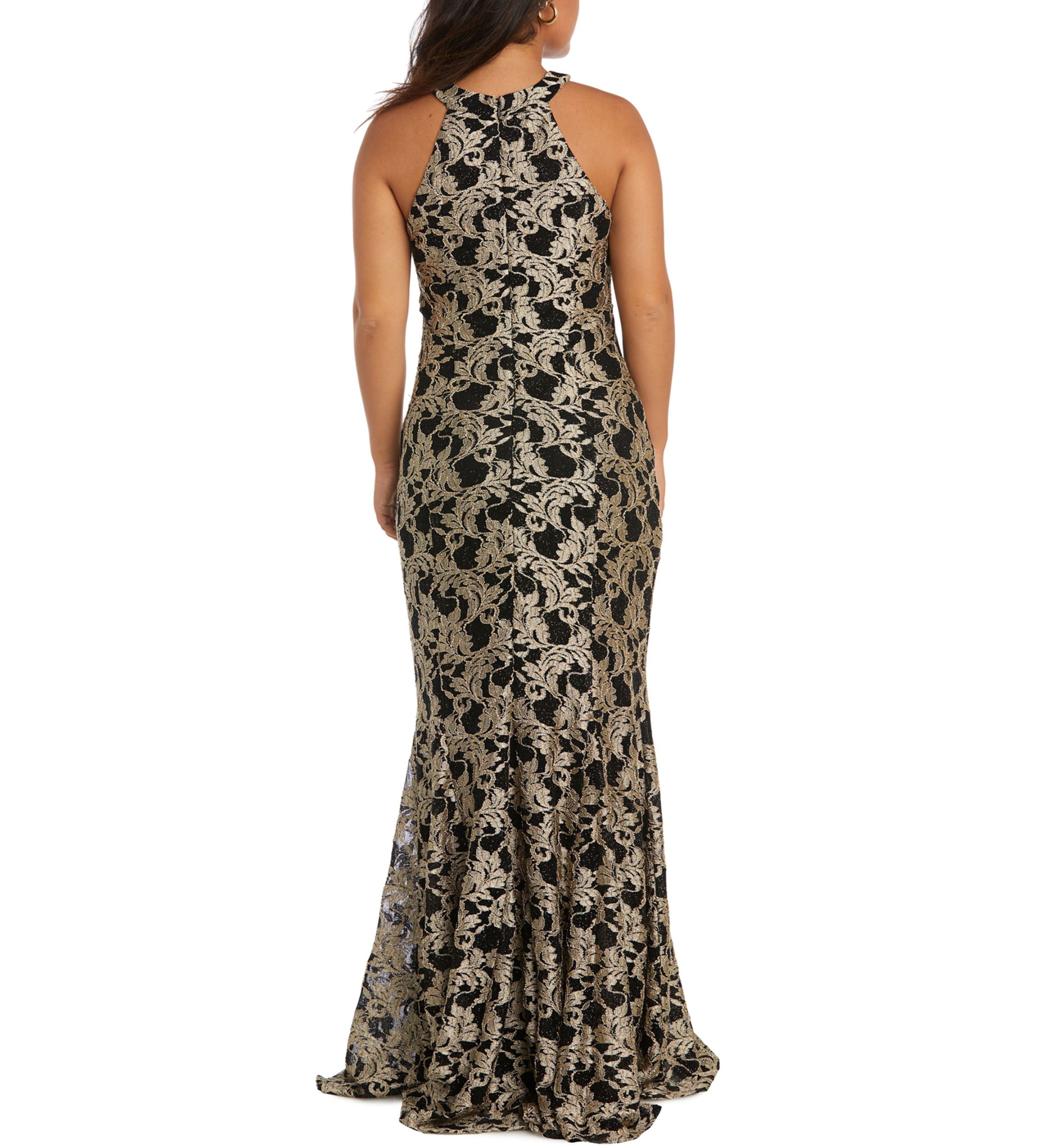 Womens Keyhole Neck Sleeveless Scalloped Lace Gown