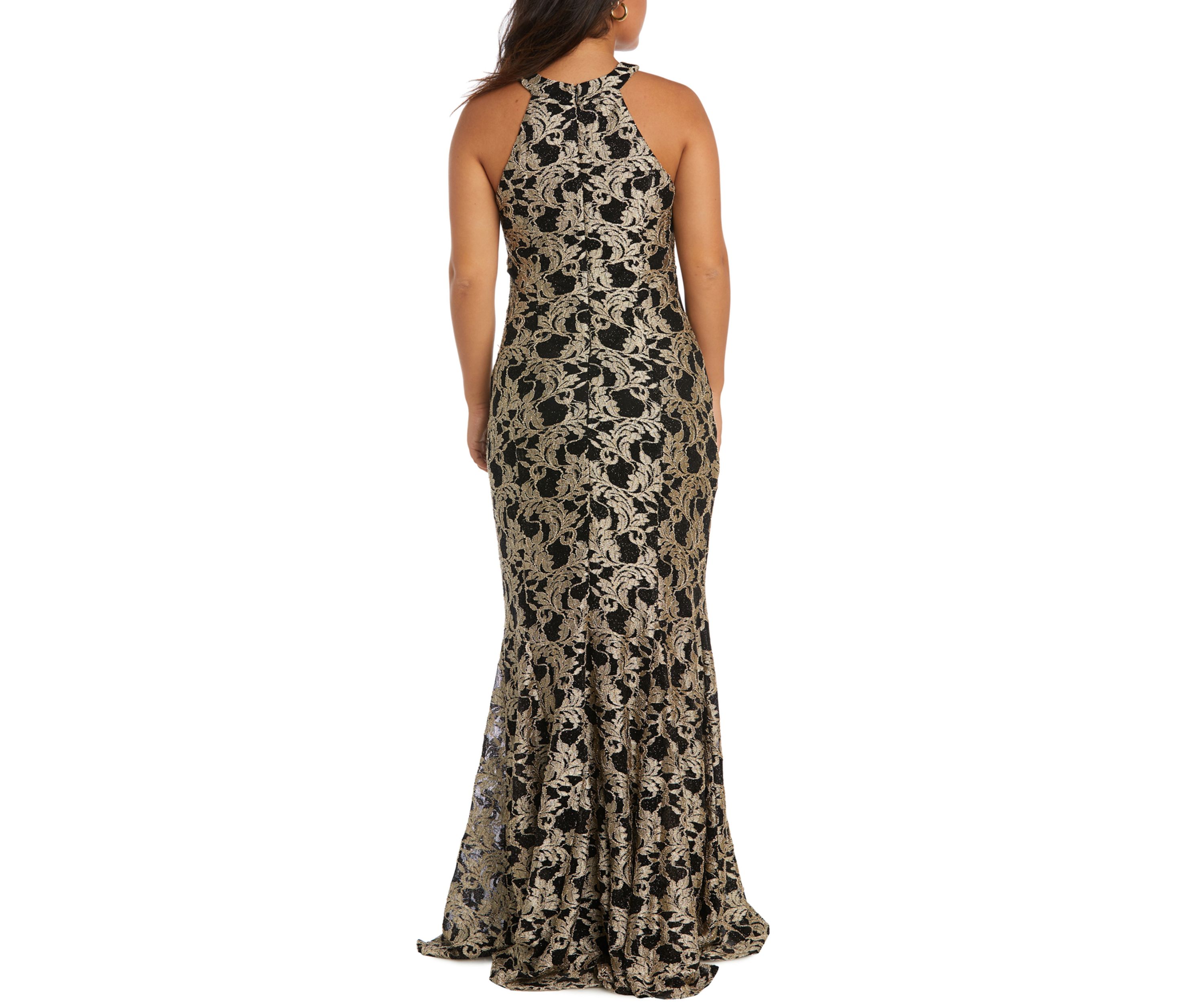 Womens Keyhole Neck Sleeveless Scalloped Lace Gown