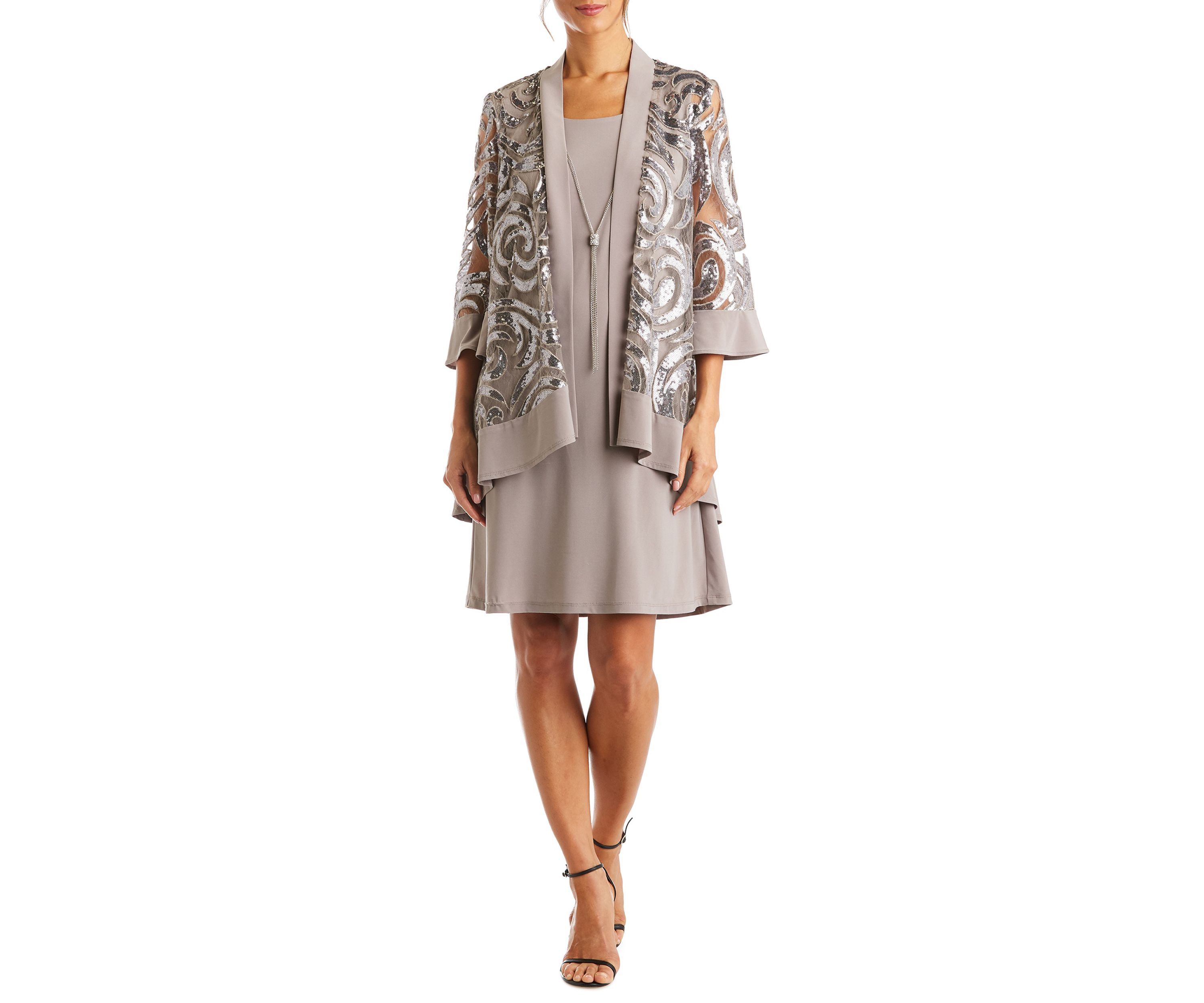 Two-Piece Printed Jacket Dress & Necklace