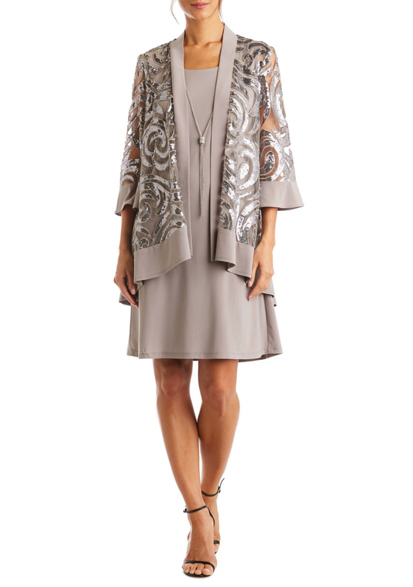 Two-Piece Printed Jacket Dress & Necklace