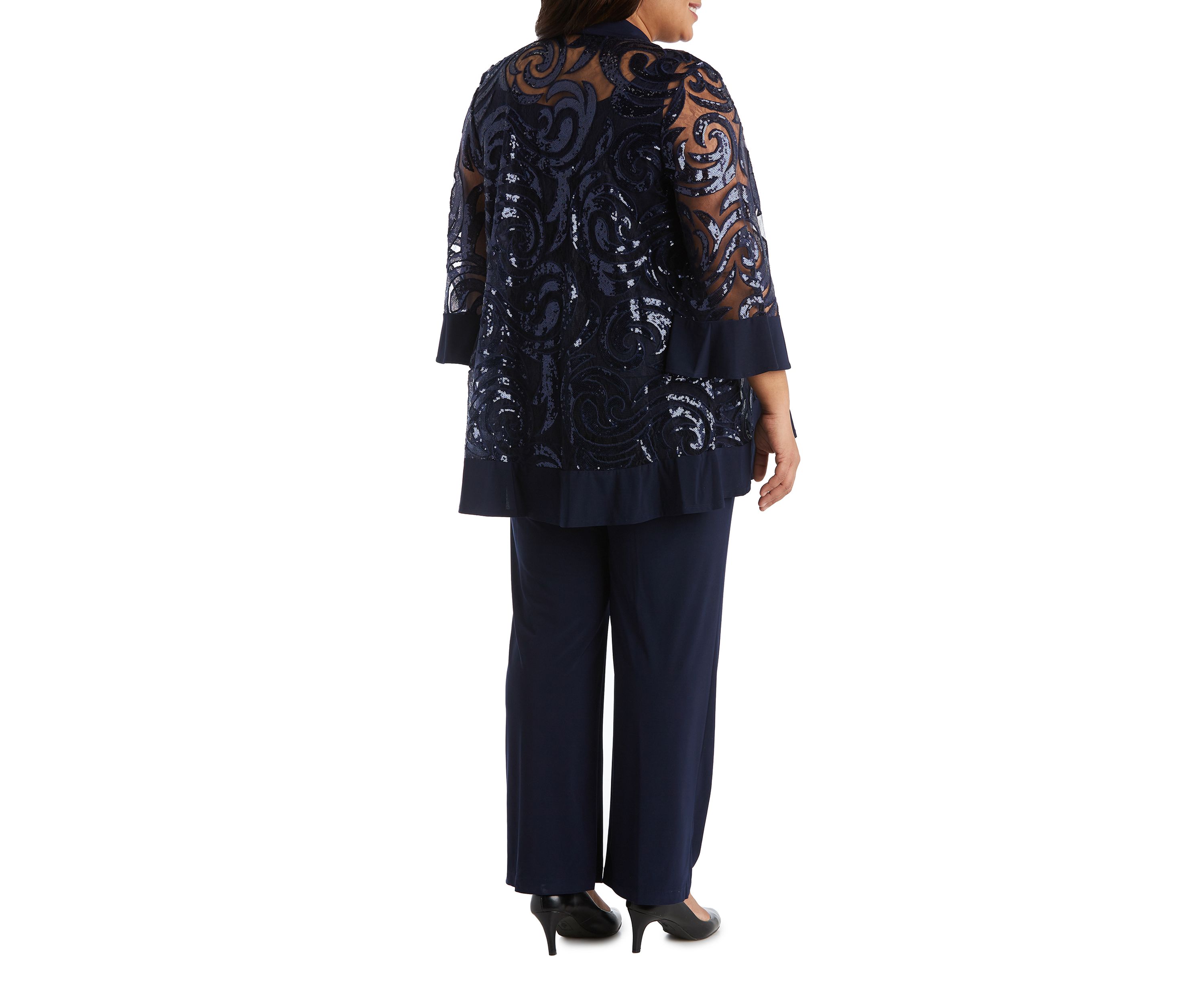 2 Pc Pant Set W  Sequin Swing Jacket Mock Tank Top