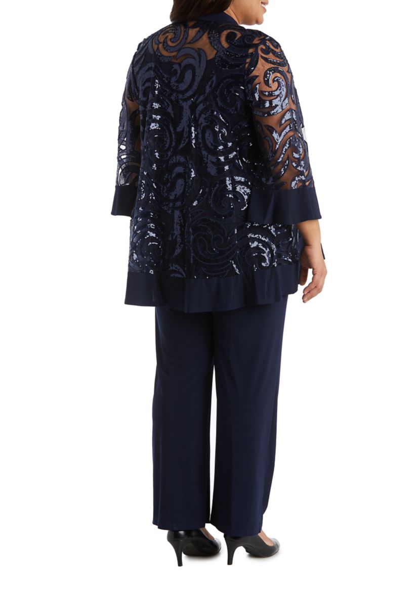 2 Pc Pant Set W  Sequin Swing Jacket Mock Tank Top