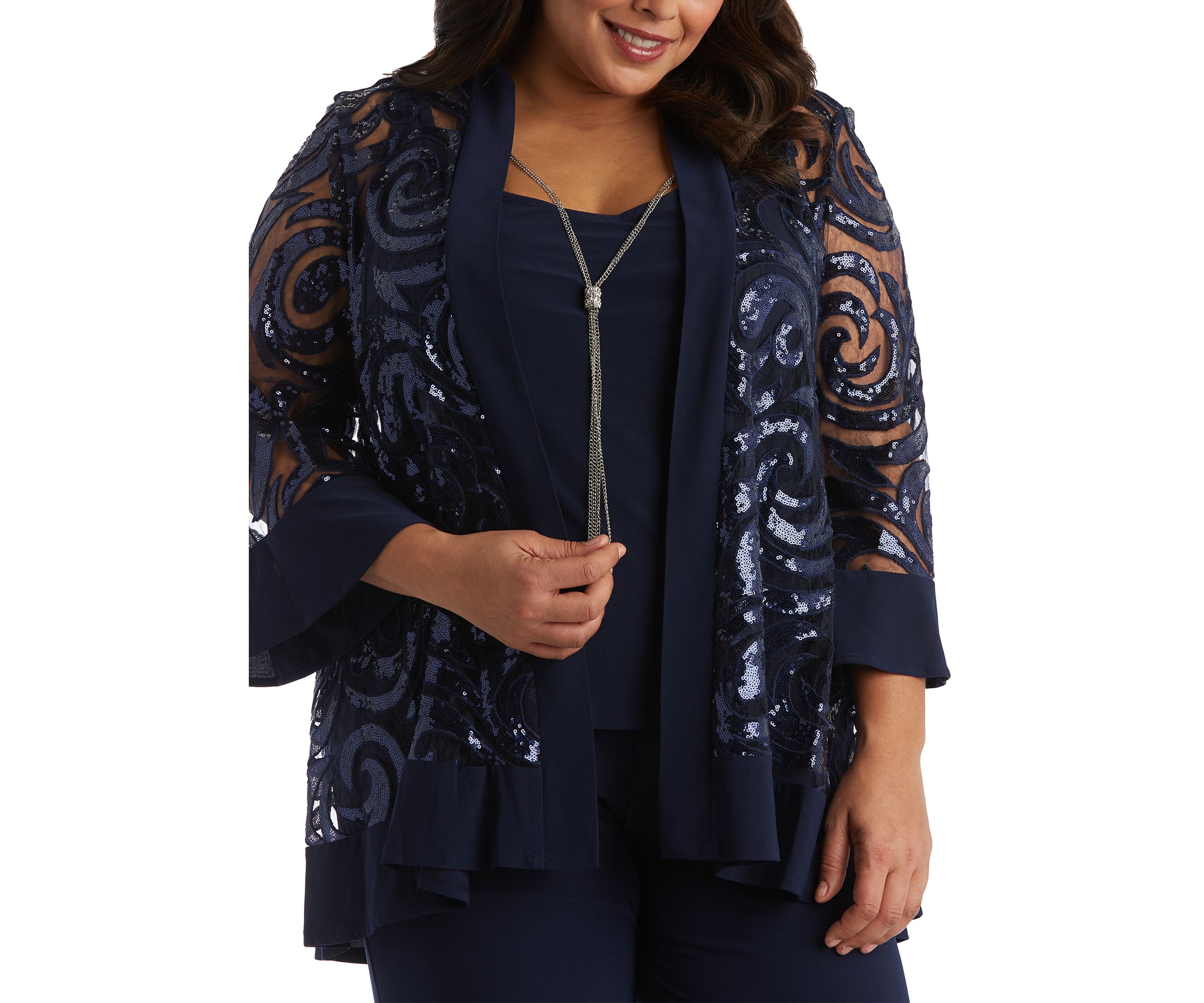 2 Pc Pant Set W  Sequin Swing Jacket Mock Tank Top