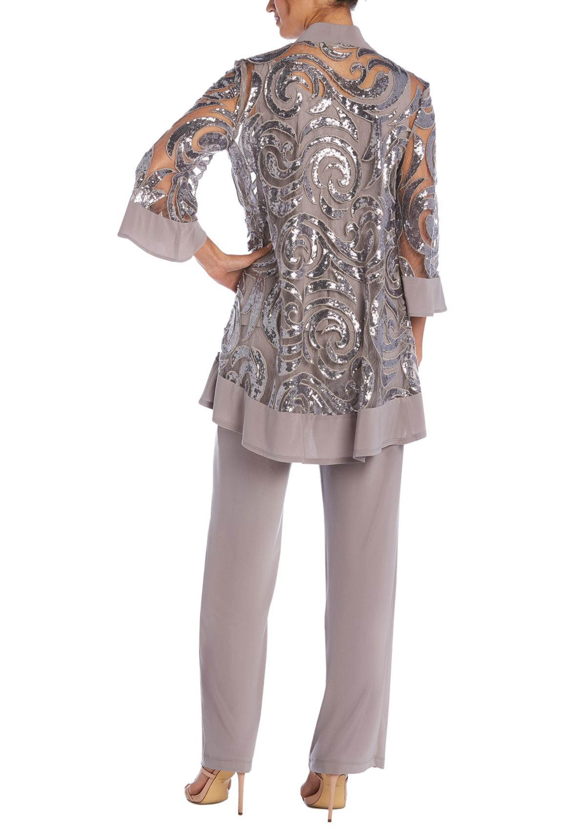2 Pc Pant Set W  Sequin Swing Jacket Mock Tank Top
