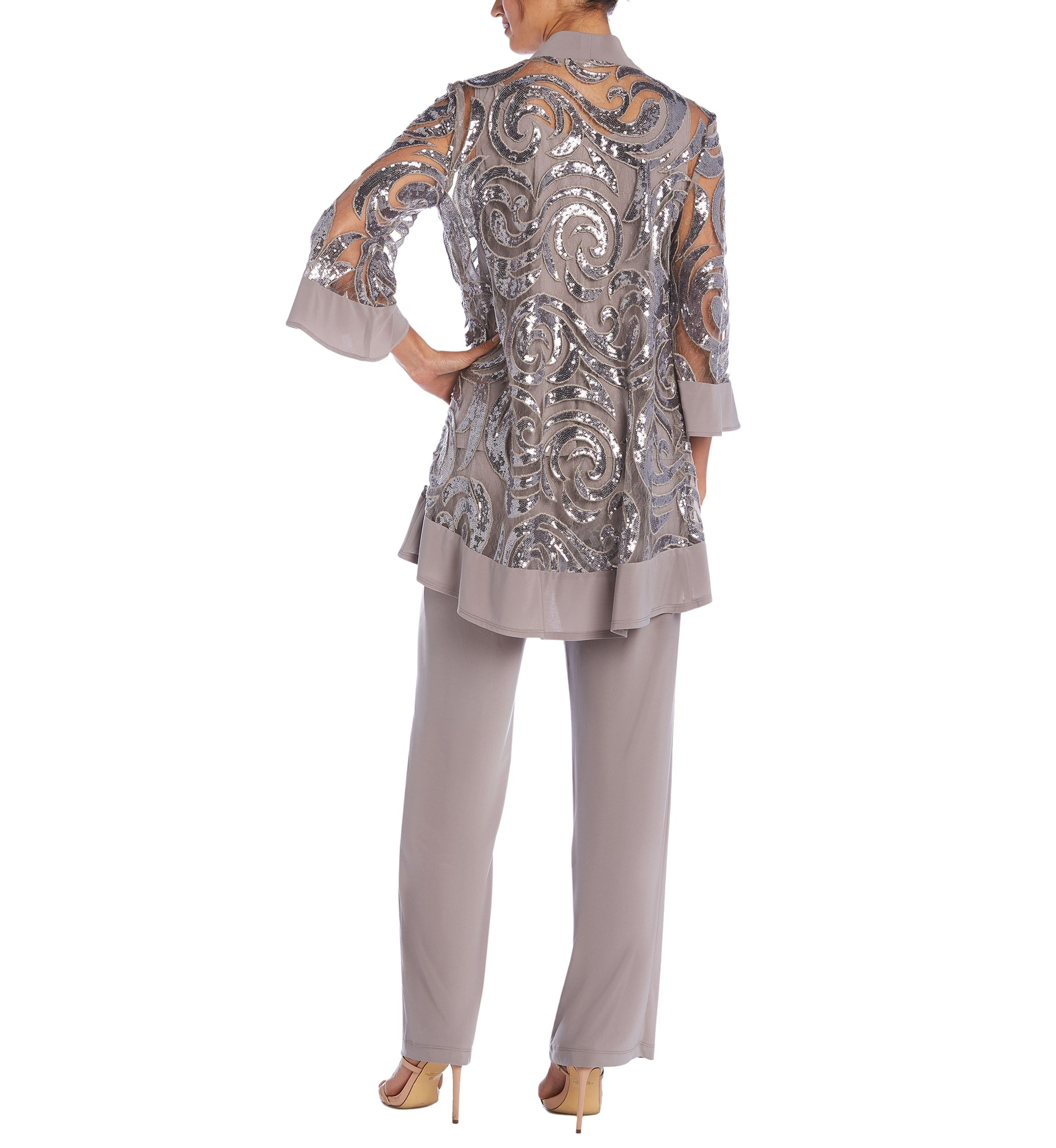 2 Pc Pant Set W  Sequin Swing Jacket Mock Tank Top