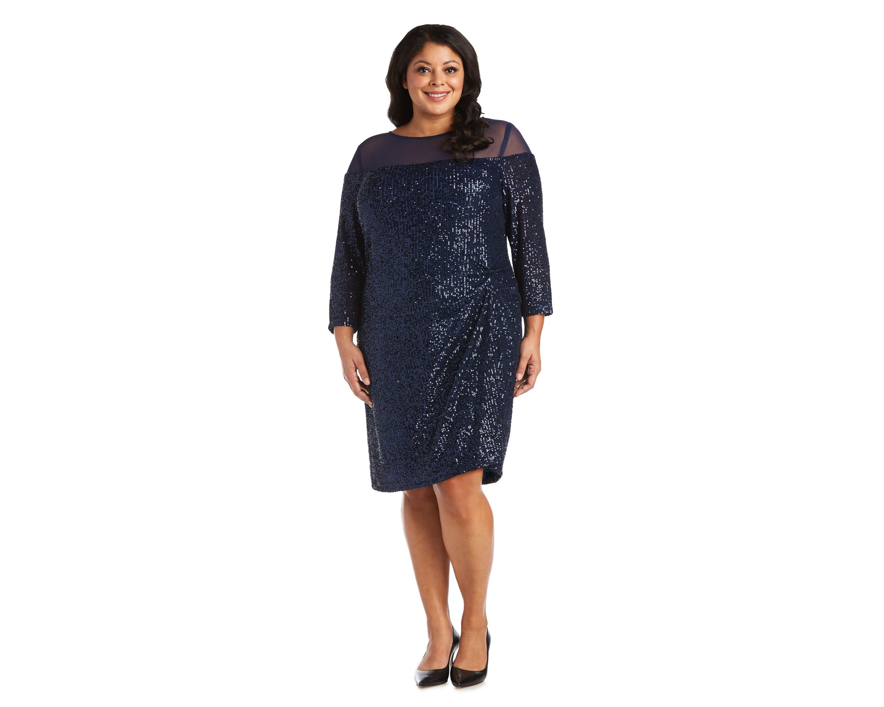 1Pc Short Sequin Dress With Illusion Bodice And Sleeve Cap