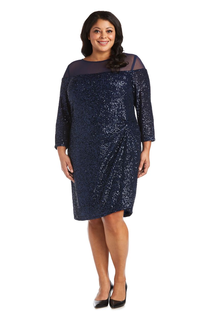 1Pc Short Sequin Dress With Illusion Bodice And Sleeve Cap