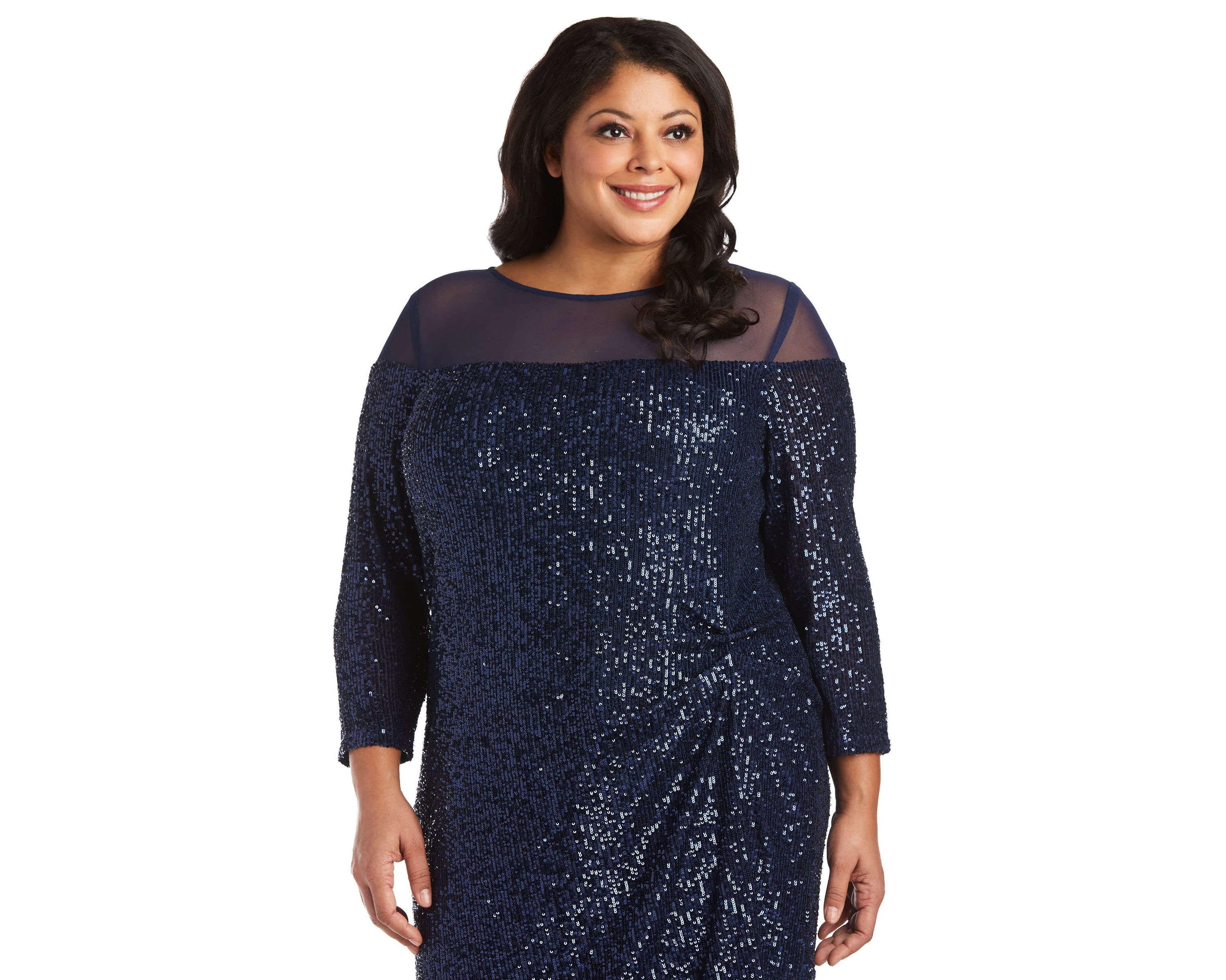 1Pc Short Sequin Dress With Illusion Bodice And Sleeve Cap