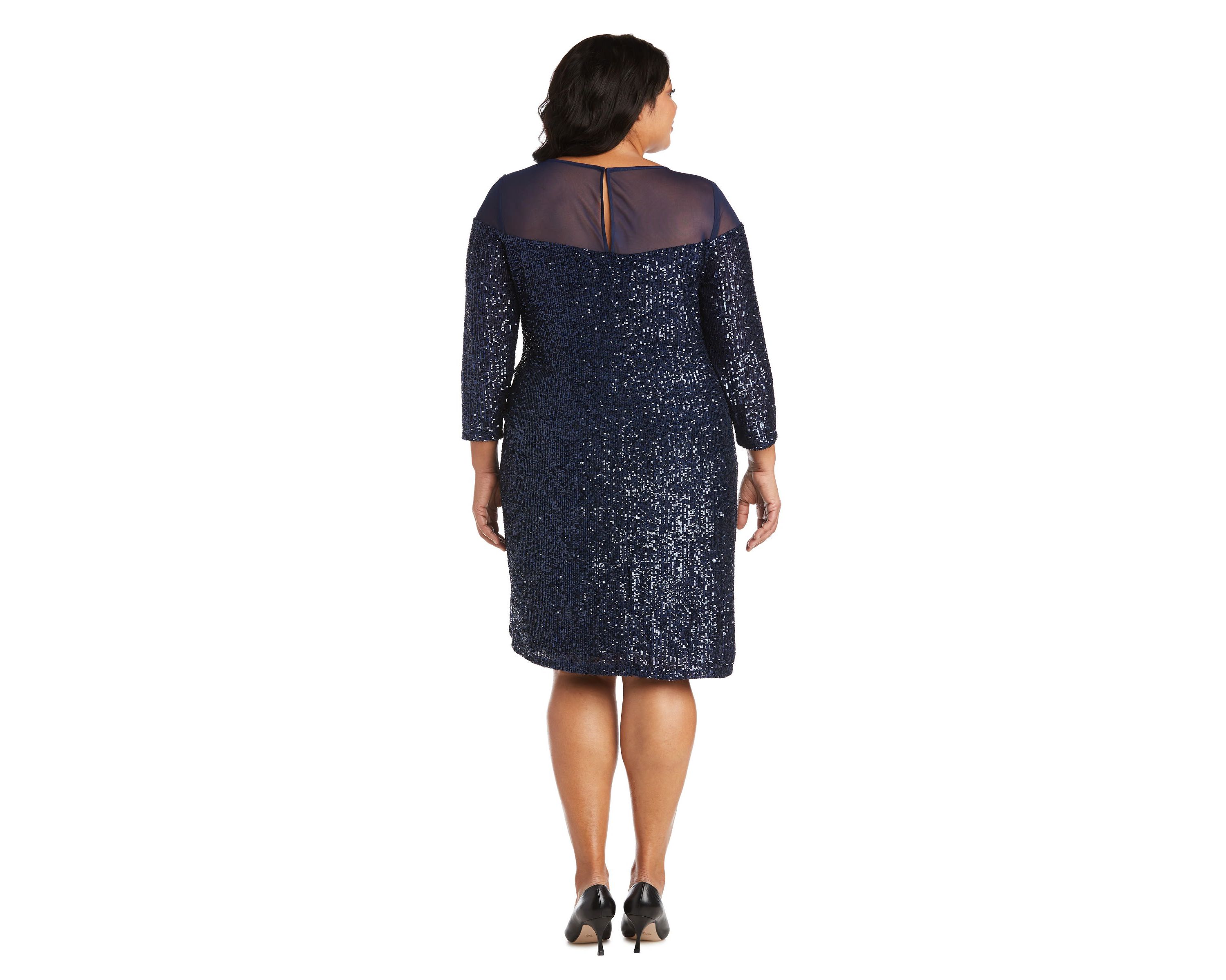 1Pc Short Sequin Dress With Illusion Bodice And Sleeve Cap