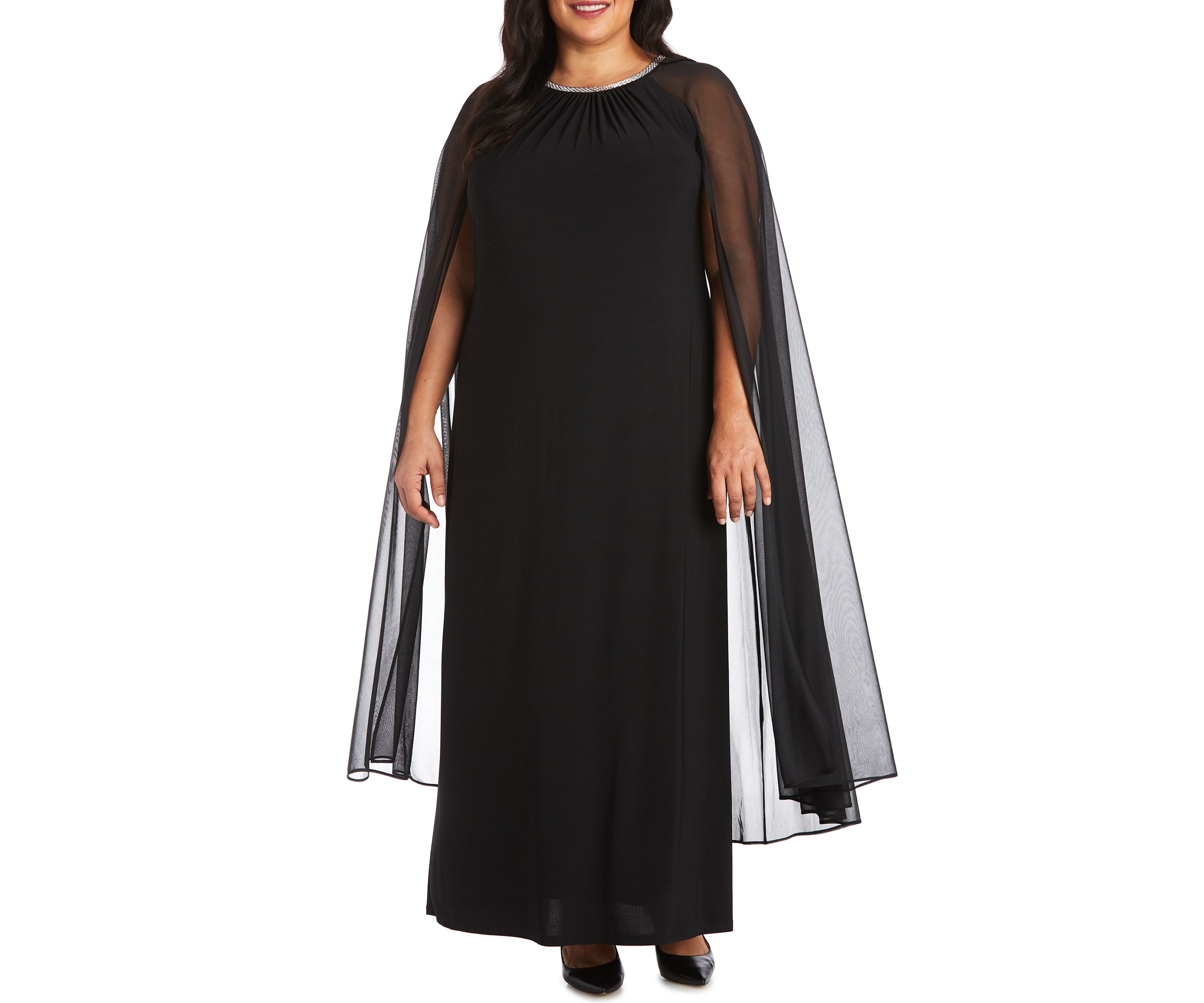 Long Sheath Dress with Rhinestone Neck
