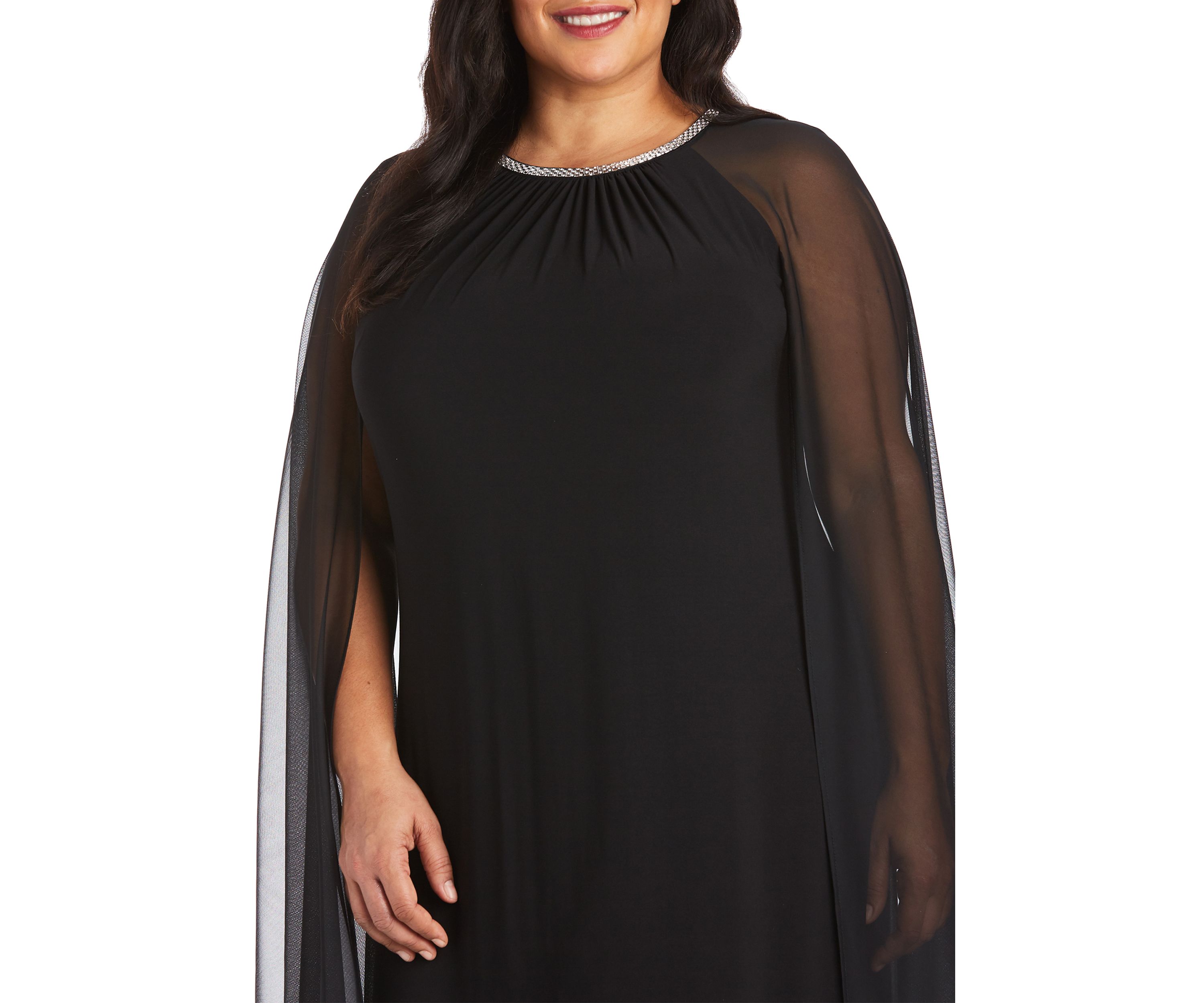 Long Sheath Dress with Rhinestone Neck