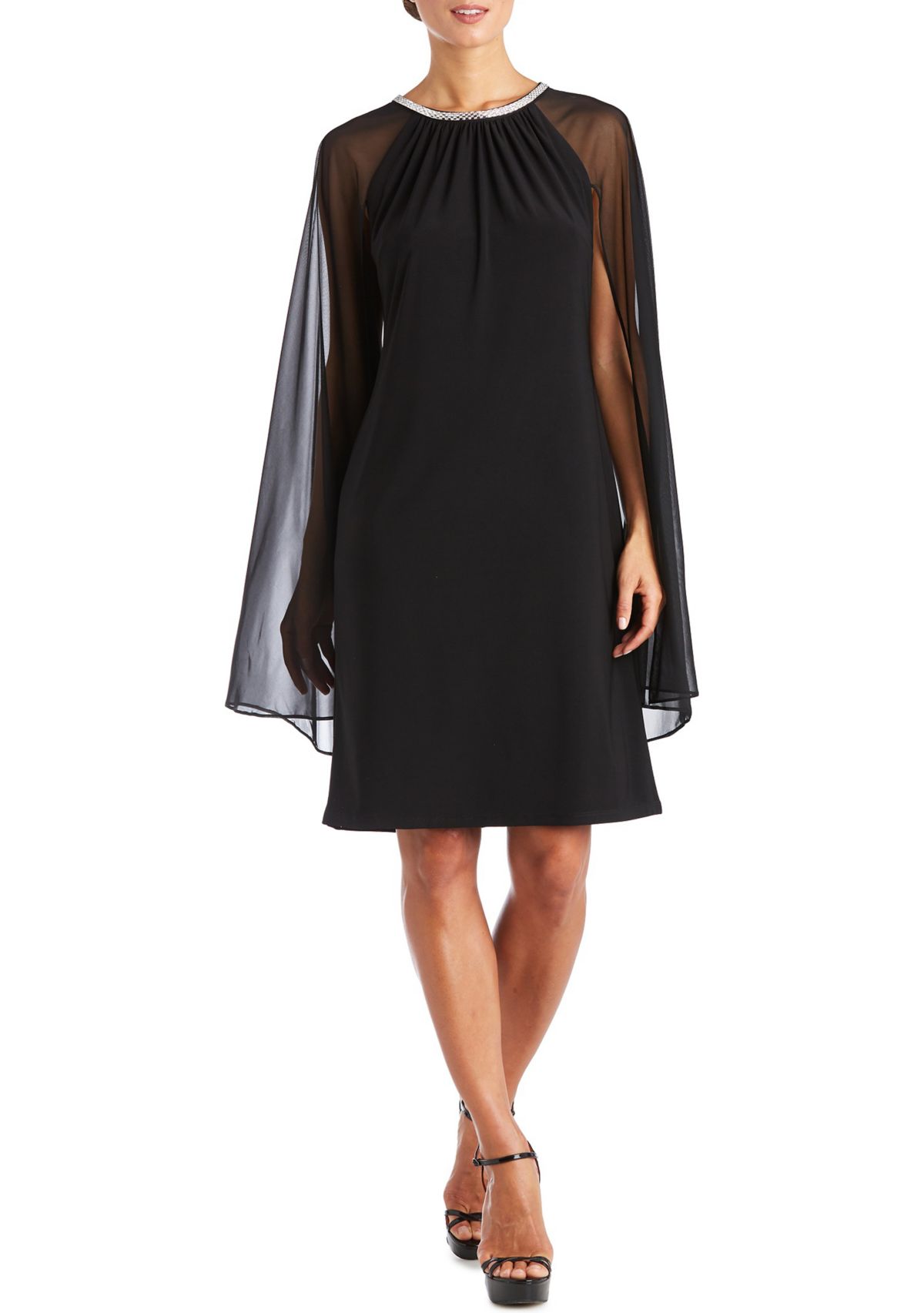 Womens Chiffon Cape Sleeve Dress