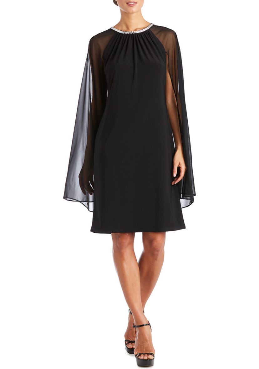 Womens Chiffon Cape Sleeve Dress