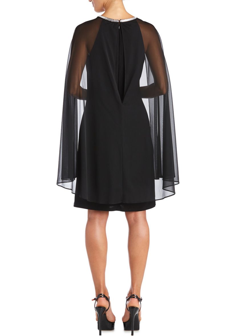 Womens Chiffon Cape Sleeve Dress