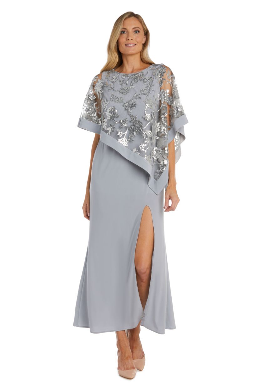 1 Pc Emb Sequin Lace Poncho Over Ity Sheath Long Dress