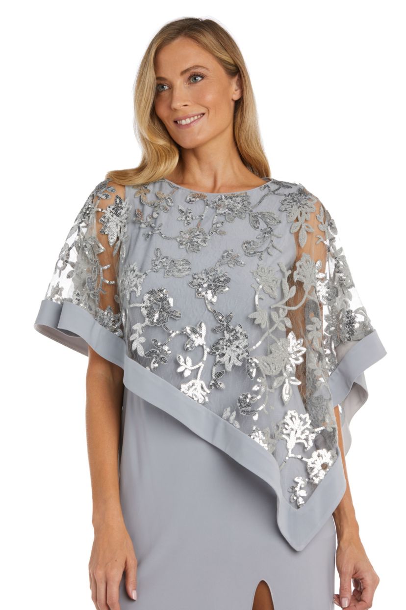 1 Pc Emb Sequin Lace Poncho Over Ity Sheath Long Dress