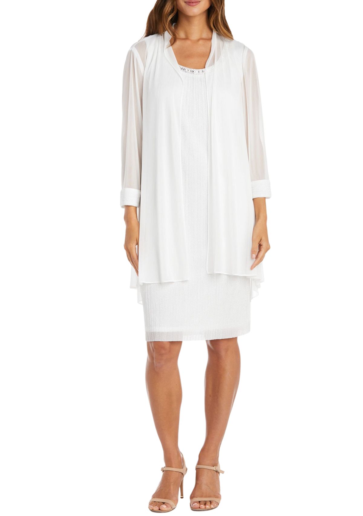 2Pc Fly Away 3 4 Sleeve Jacket Dress W  Jewel Neckline