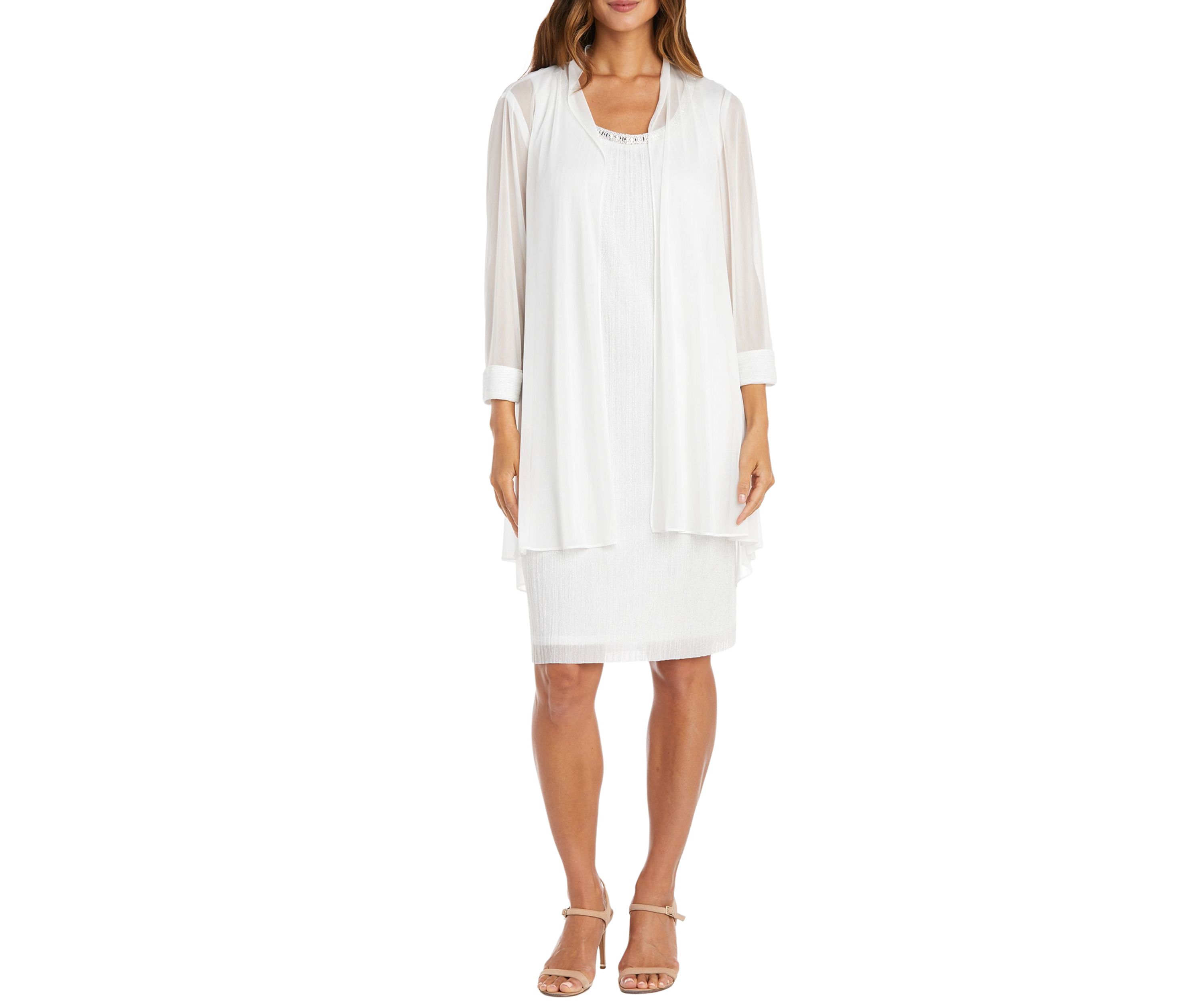 2Pc Fly Away 3 4 Sleeve Jacket Dress W  Jewel Neckline