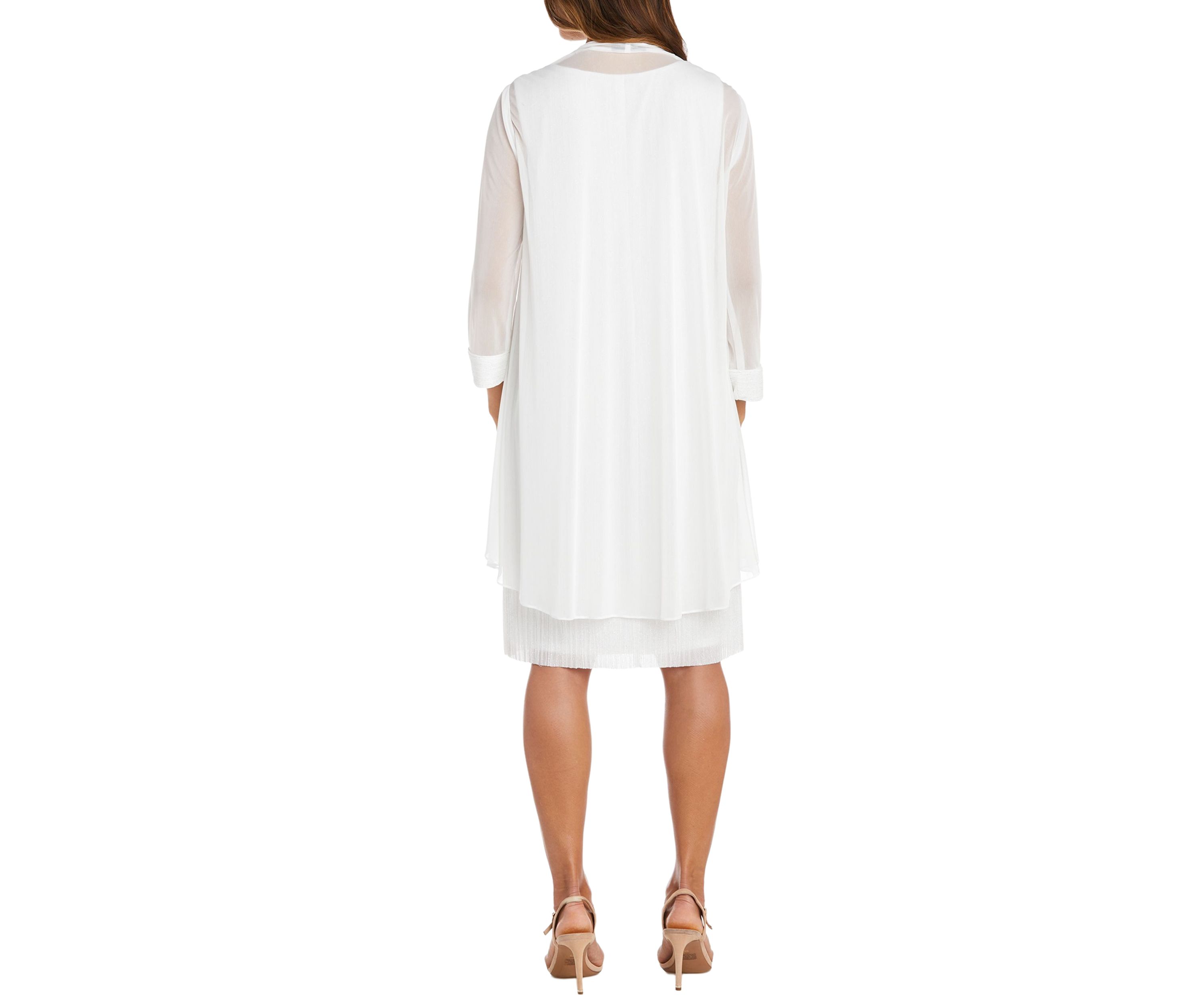 2Pc Fly Away 3 4 Sleeve Jacket Dress W  Jewel Neckline