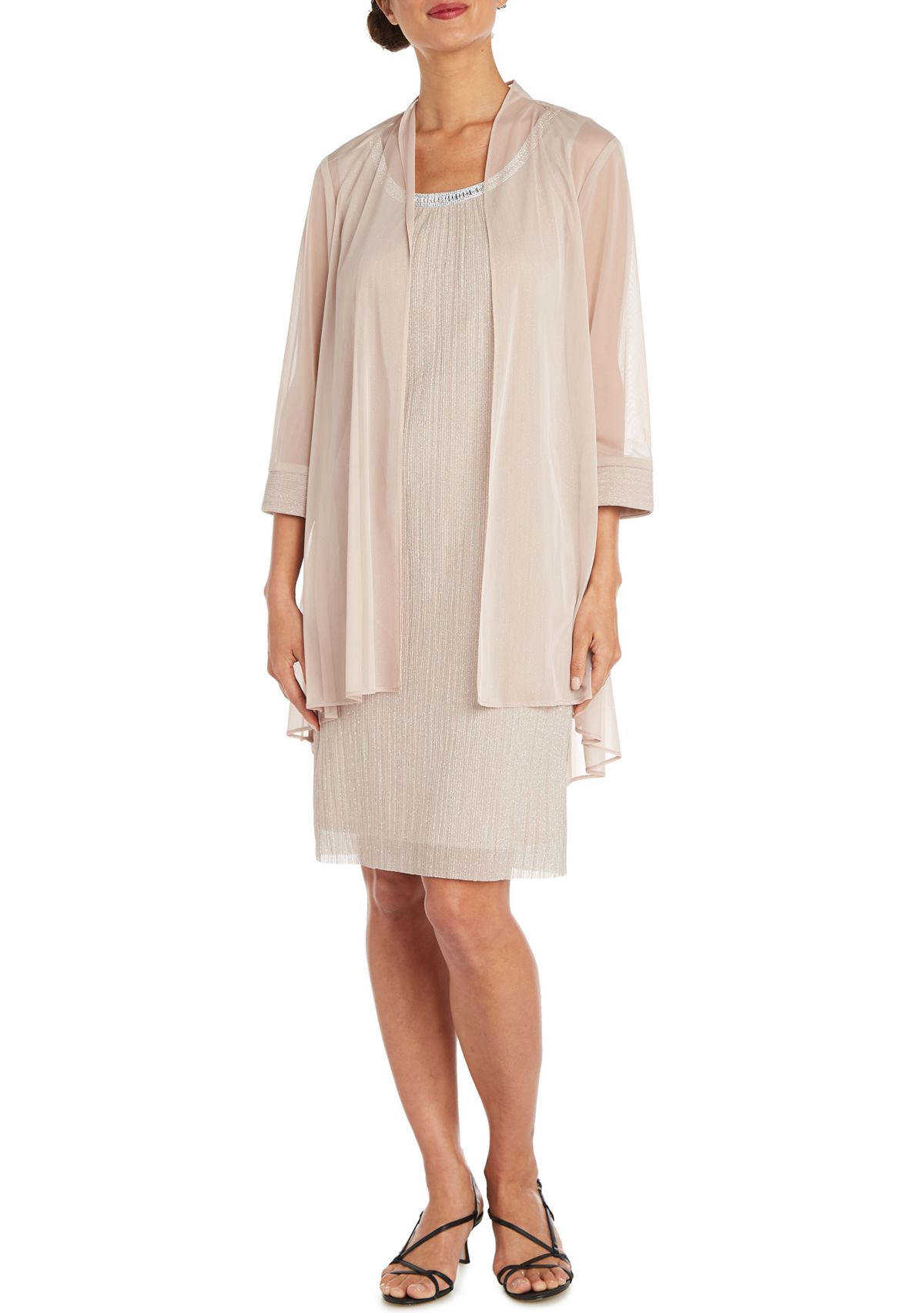 2Pc Fly Away 3 4 Sleeve Jacket Dress W  Jewel Neckline