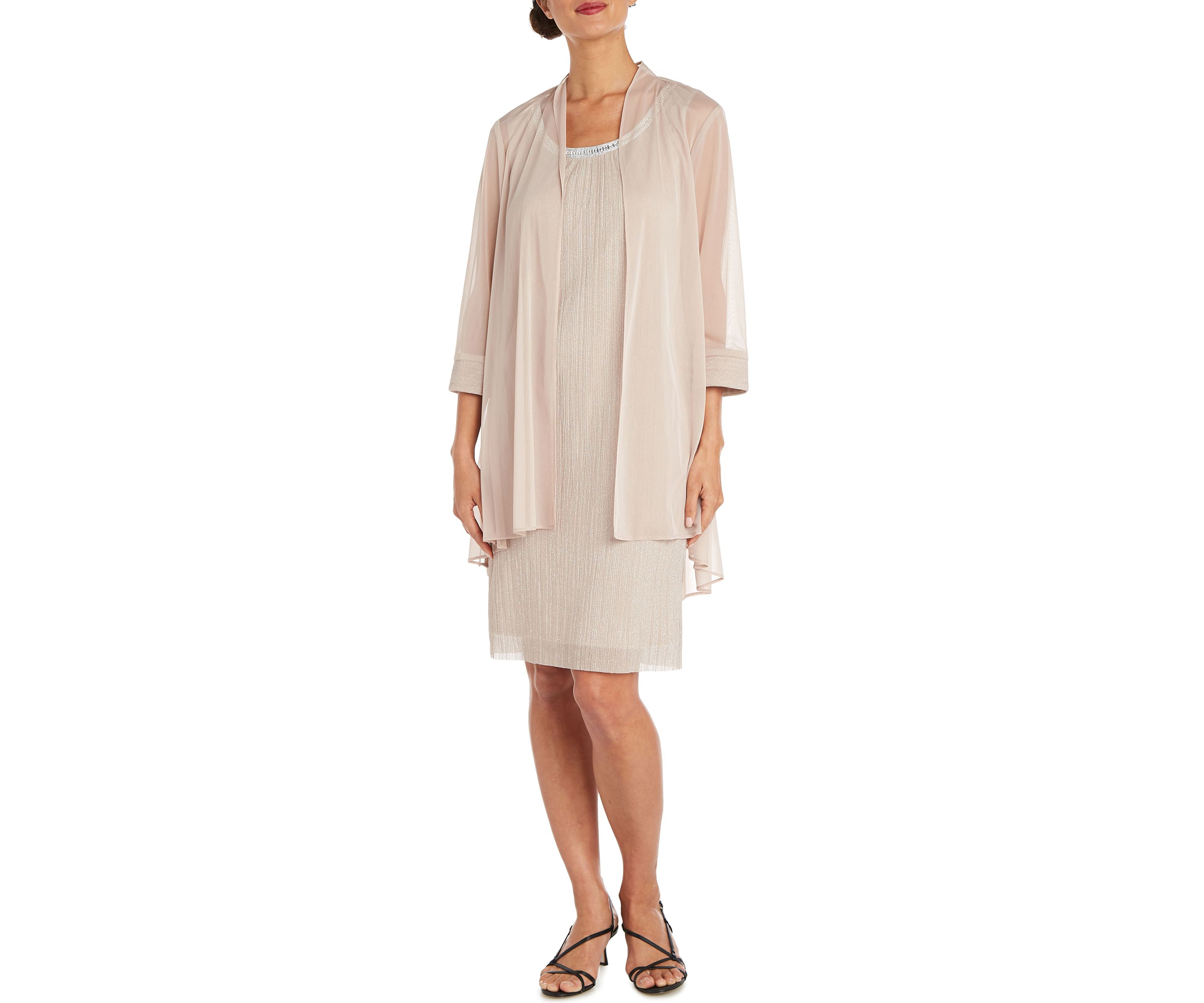 2Pc Fly Away 3 4 Sleeve Jacket Dress W  Jewel Neckline
