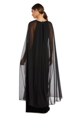 1Pc Long Velvet Dress With Rhinestone Neck And Chiffon Cape