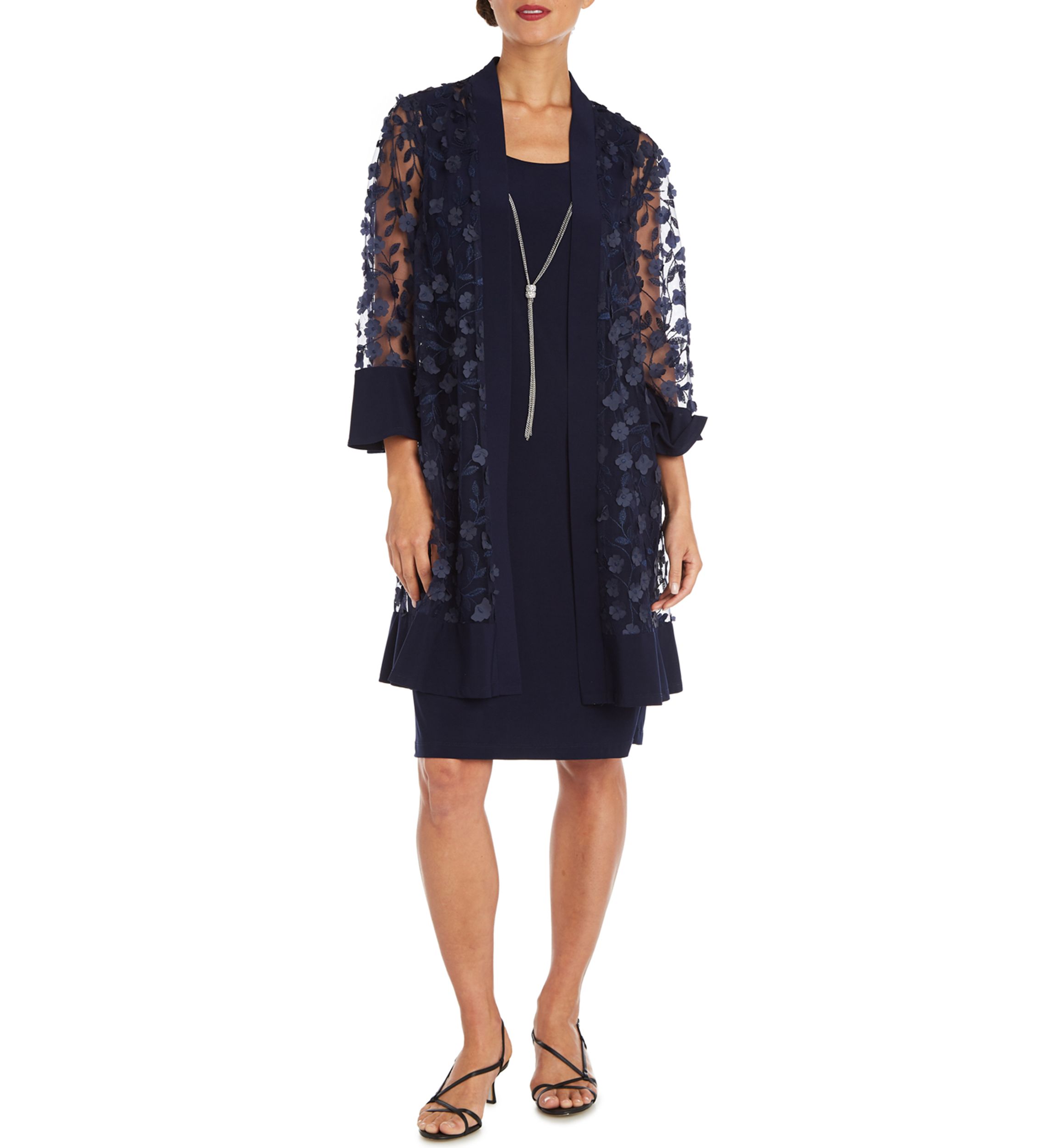 Womens 3/4 Sleeve Navy Jacket Dress