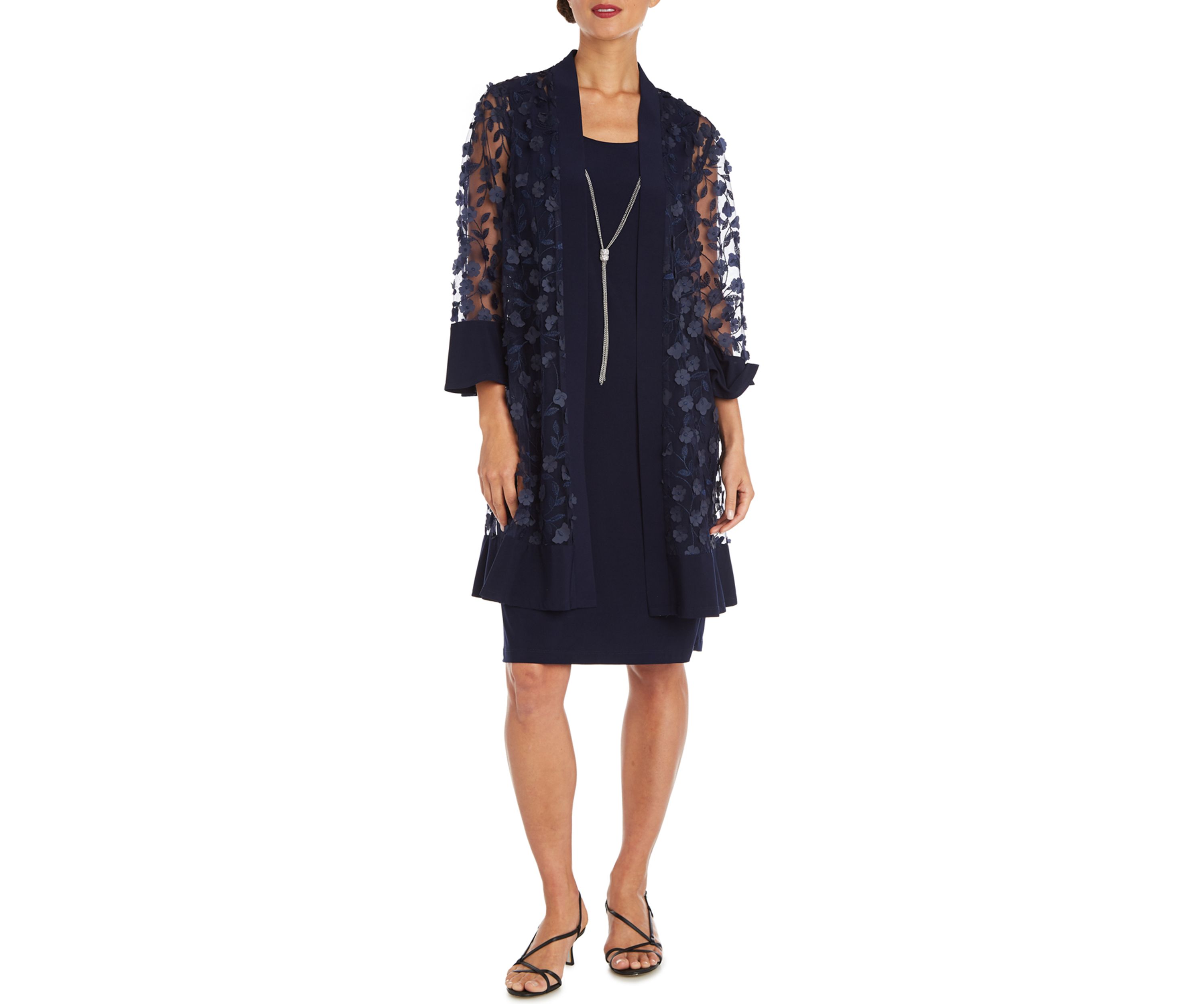 Womens 3/4 Sleeve Navy Jacket Dress