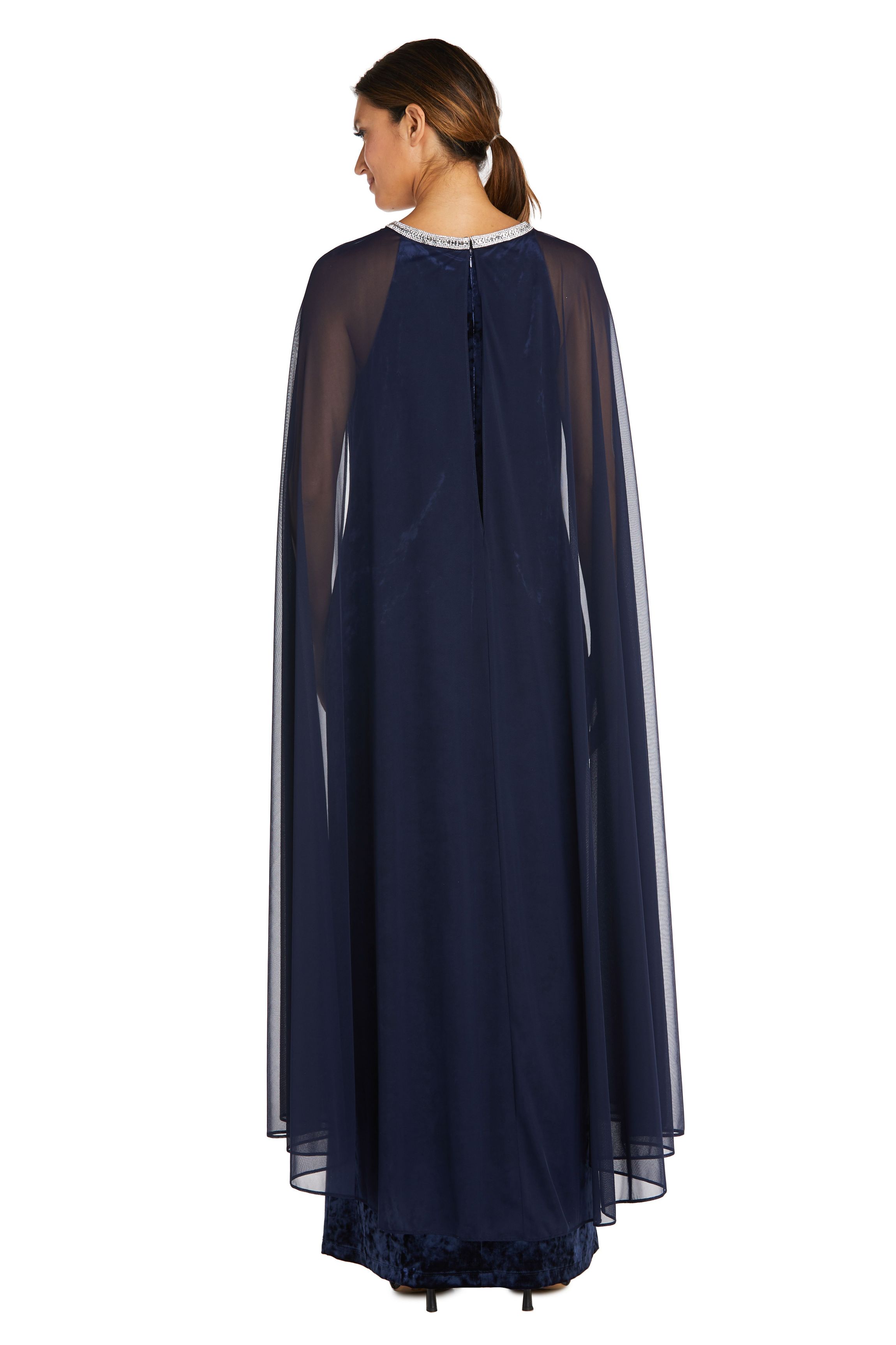 1Pc Long Sheath Dress With Rhinestone Neck And Chiffon Cape