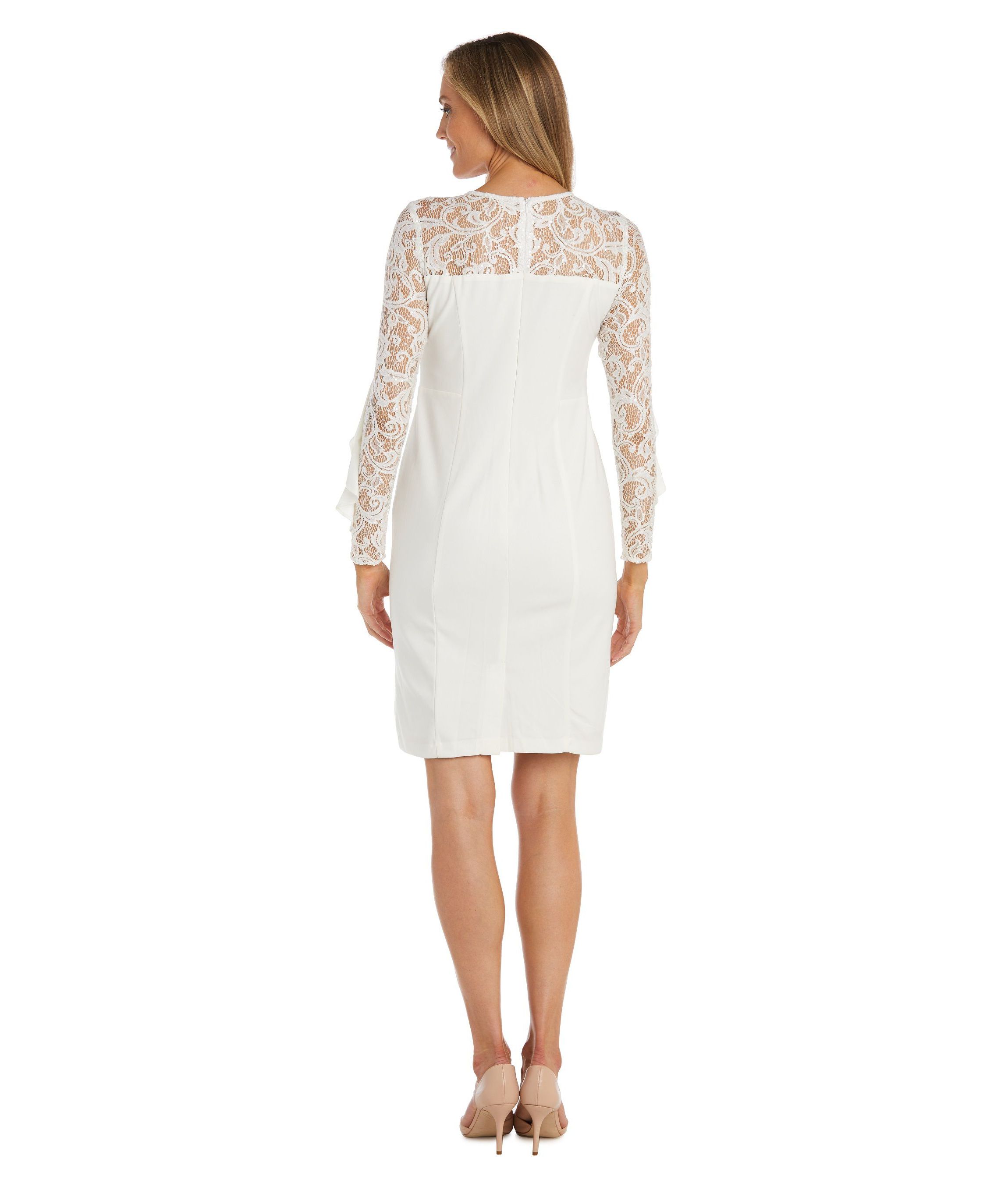 1Pc Short Dress With Illusion Bodice Sleeves