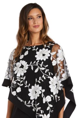 Floral Threadwork Poncho Dress