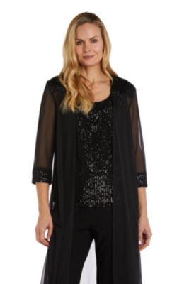 3Pc Sequin Power Mesh And Matte Jersey Chiffon Duster Over Ity Pant Set