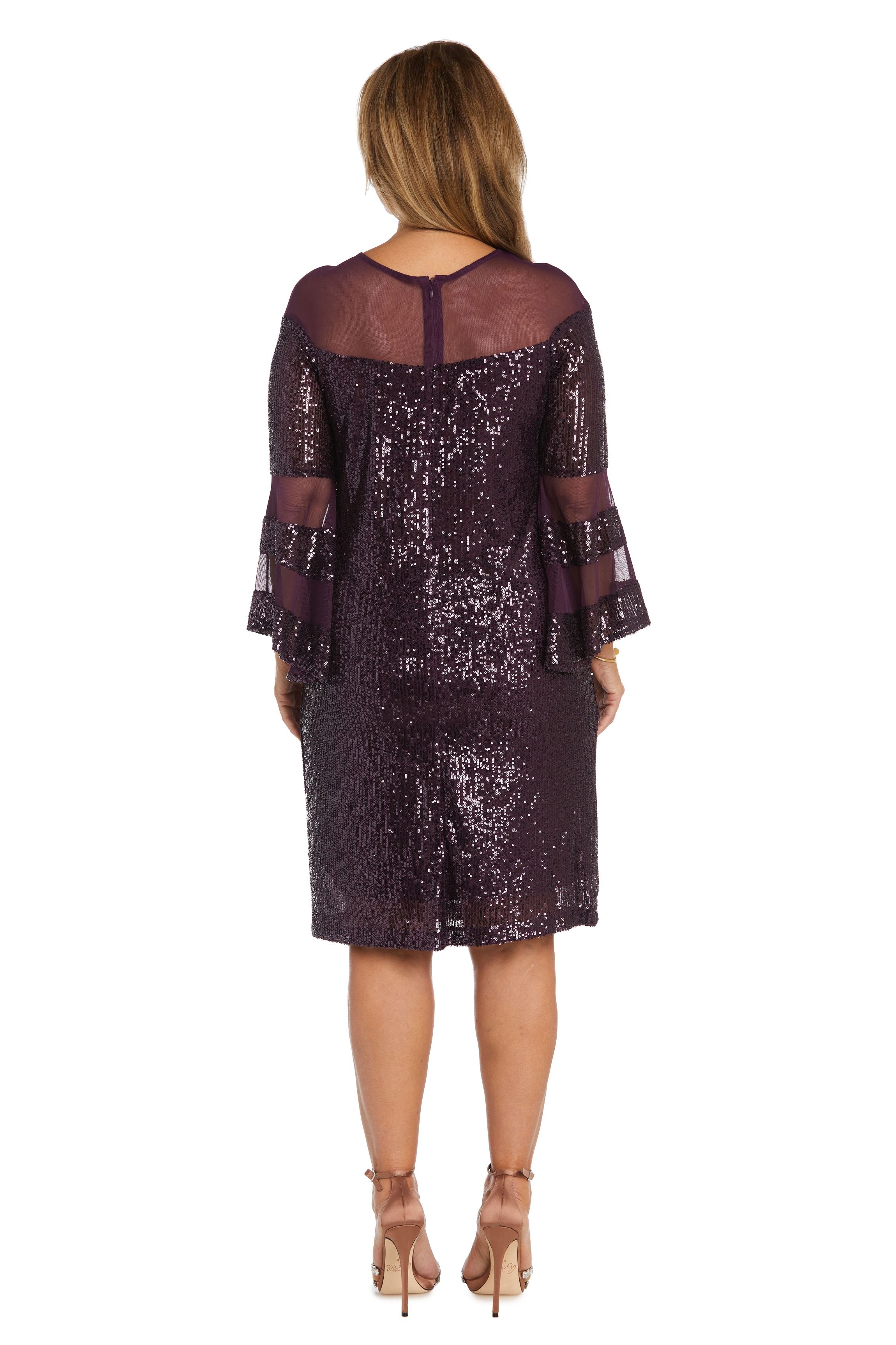1Pc Short Illusion Sequin Bodice And Bell Sleeve Dress