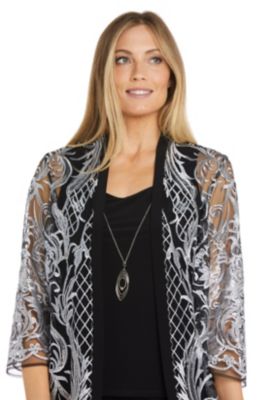 3Pc Emb Sequin Duster Jacket Over Ity Tank And Pant