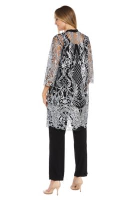 3Pc Emb Sequin Duster Jacket Over Ity Tank And Pant