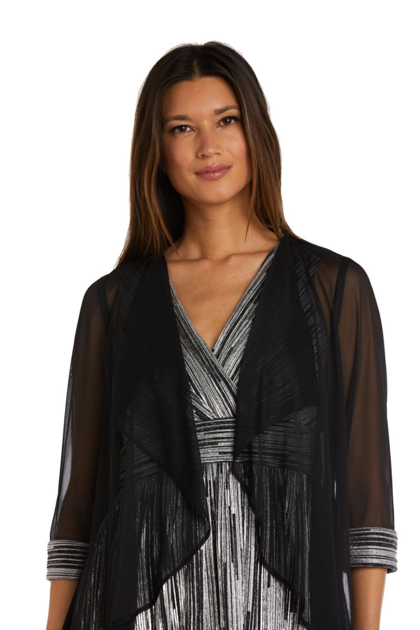 2Pc Cascade Front Jacket Over Surplice Bodice Long Dress With Full Skirt