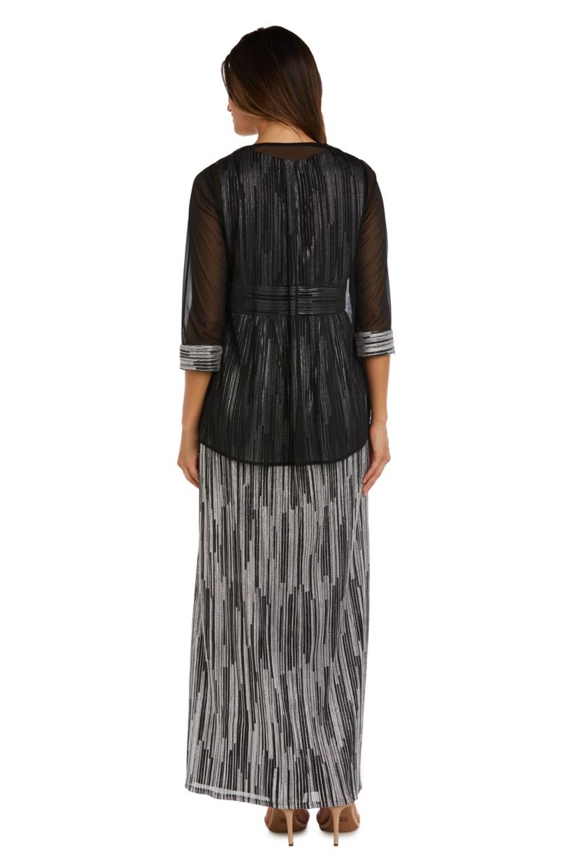 2Pc Cascade Front Jacket Over Surplice Bodice Long Dress With Full Skirt
