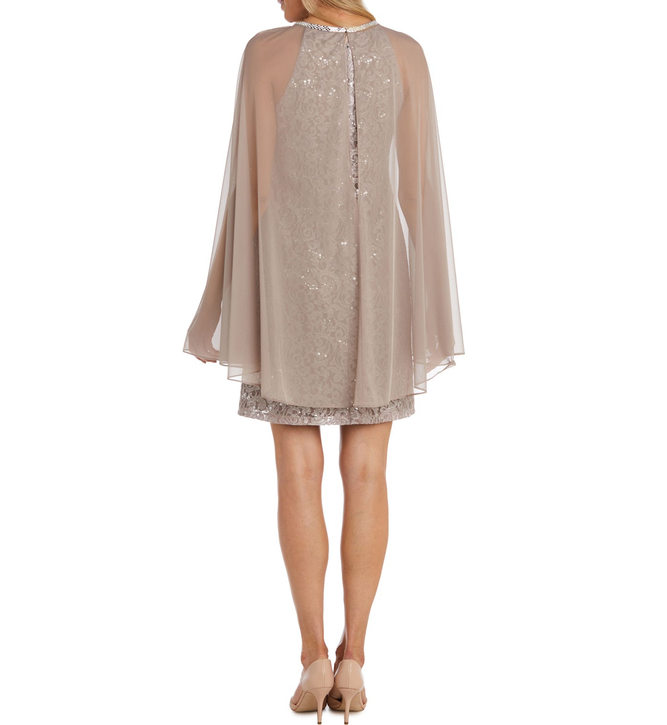Womens Lace Sheath with Long Chiffon Capelet