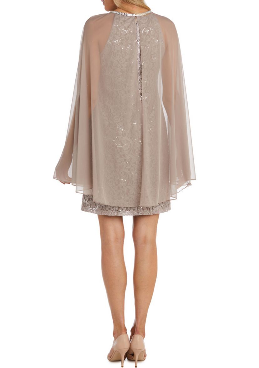 Womens Lace Sheath with Long Chiffon Capelet