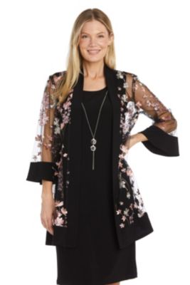 2Pc Floral Embroidered Mesh Jacket Dress With Tank