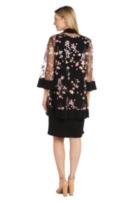 2Pc Floral Embroidered Mesh Jacket Dress With Tank