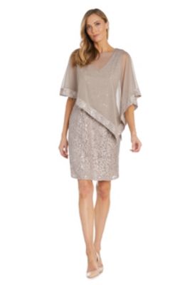 1Pc Short Lace V Neck Dress With Sheer Poncho