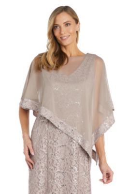 1Pc Short Lace V Neck Dress With Sheer Poncho