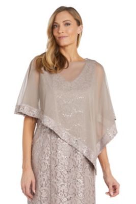 1Pc Short Lace V Neck Dress With Sheer Poncho