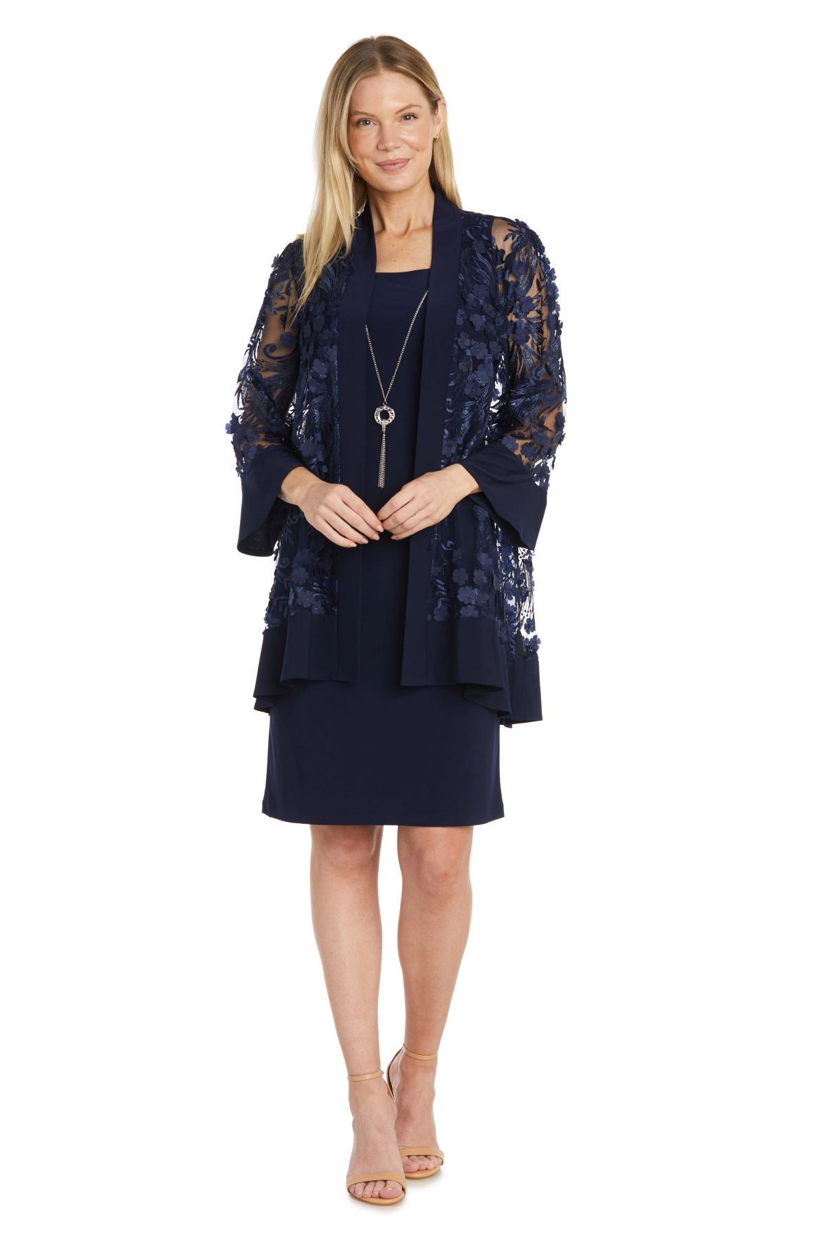 2Pc 3D Flower Emb Flower Tulle And Ity Jacket Dress