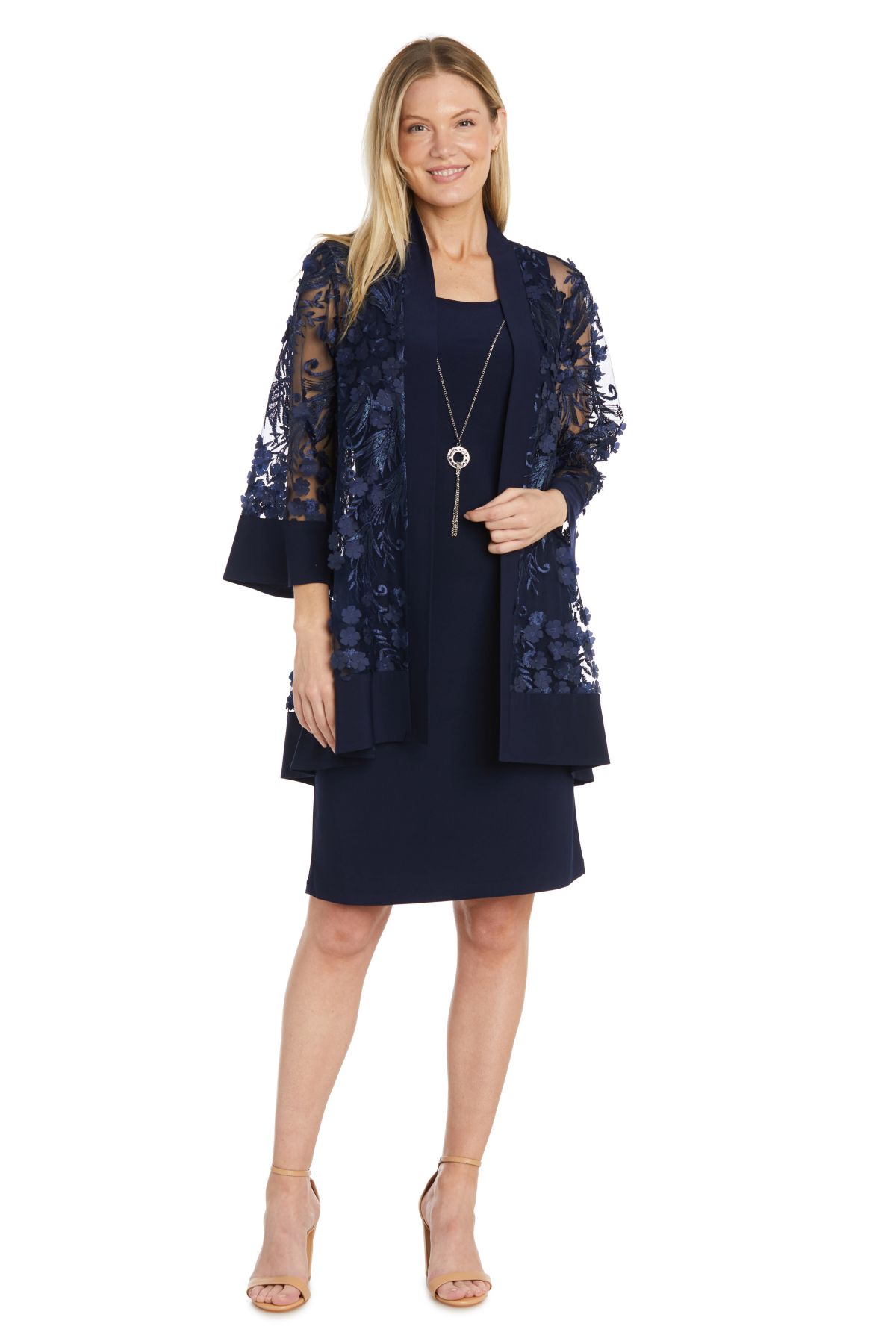 2Pc 3D Flower Emb Flower Tulle And Ity Jacket Dress